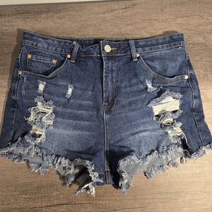 Almost Famous Ripped Blue Jean Shorts